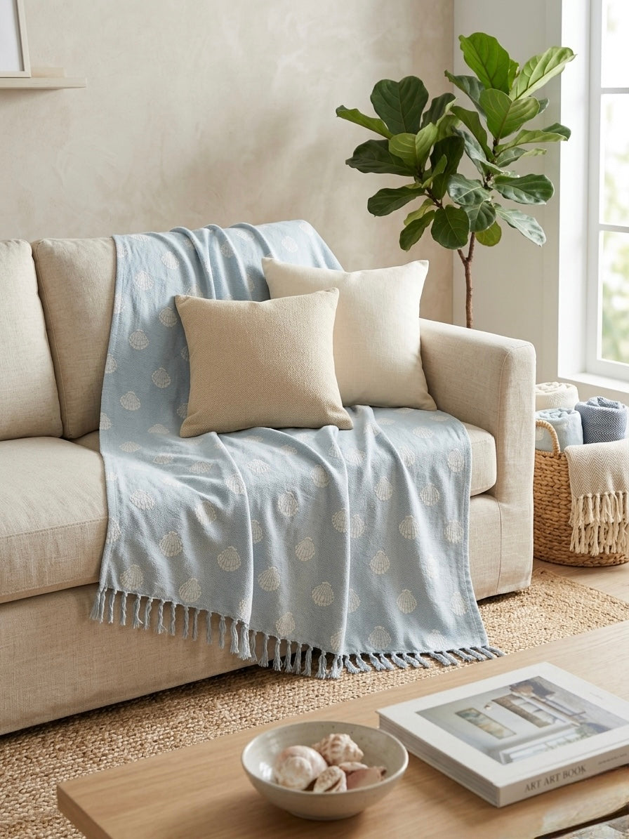 Jacquard Cotton Aqua Blue Throw – 50×70 Inches