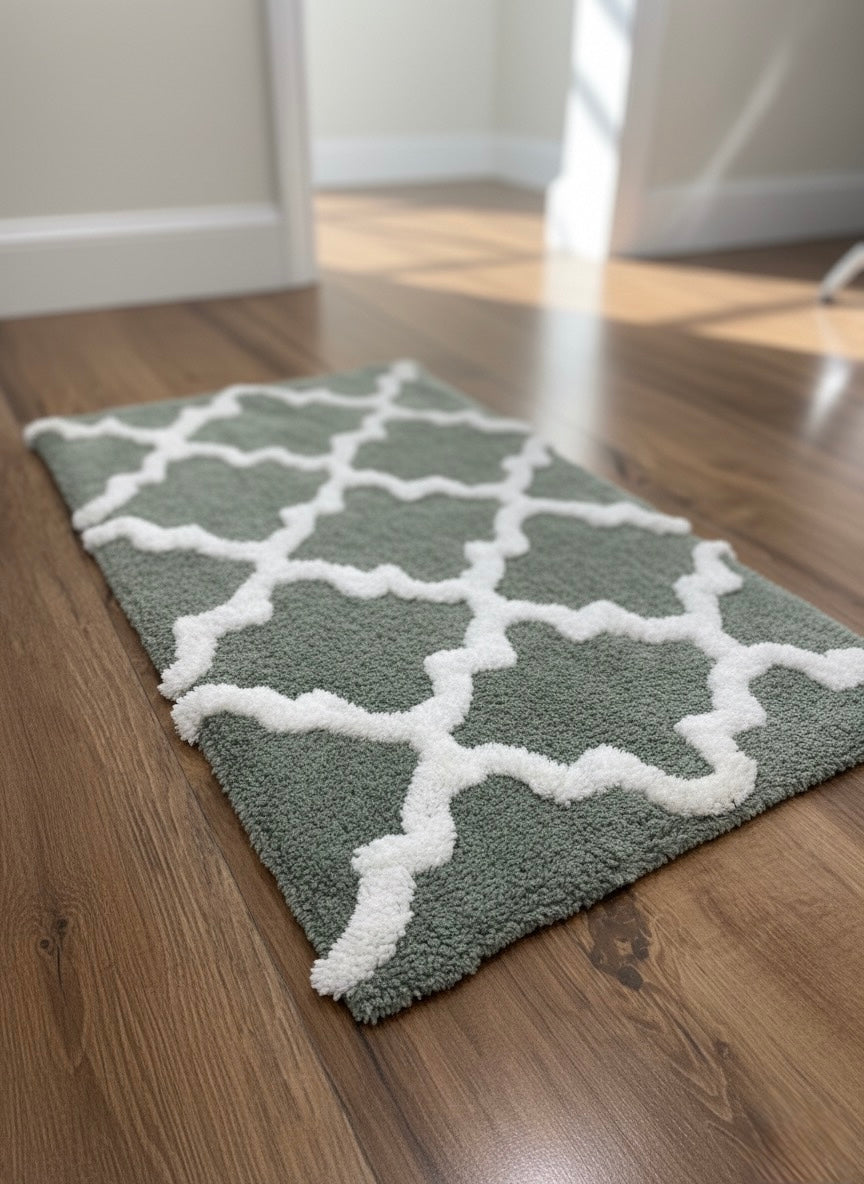 Green white tufted Anti-slip microfiber rug