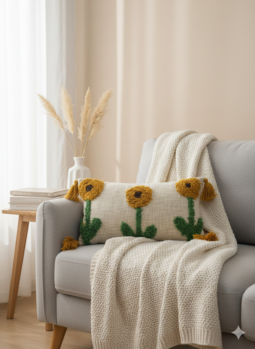 Sunflower Tufted Cushion Cover 12x20