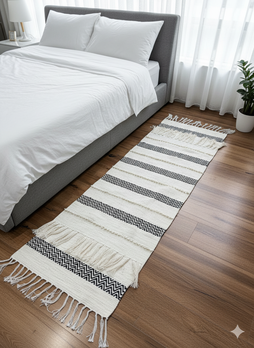 Grey Boho Bedside Runner