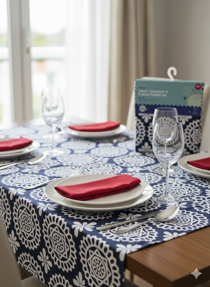 Blue Mandala Dining Set with 8 Napkins