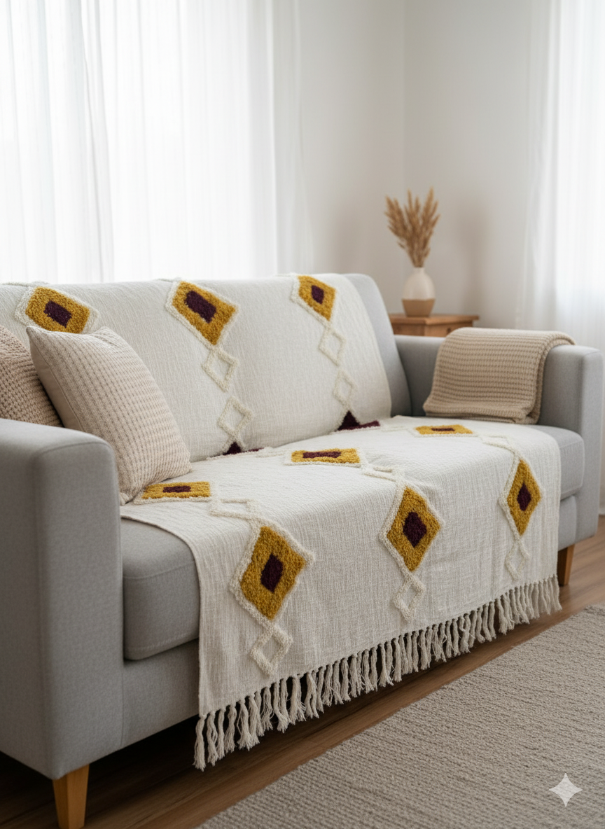 Maroon Diamond Tufted Sofa Throw