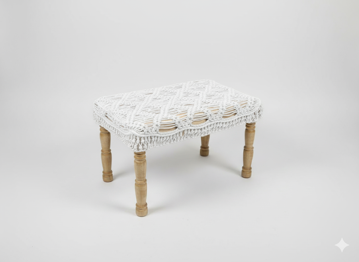 2 ft White Macrame Bench