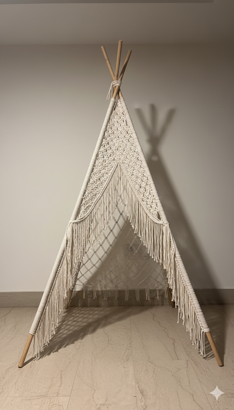 8 Feet White Macramé Teepee Tent