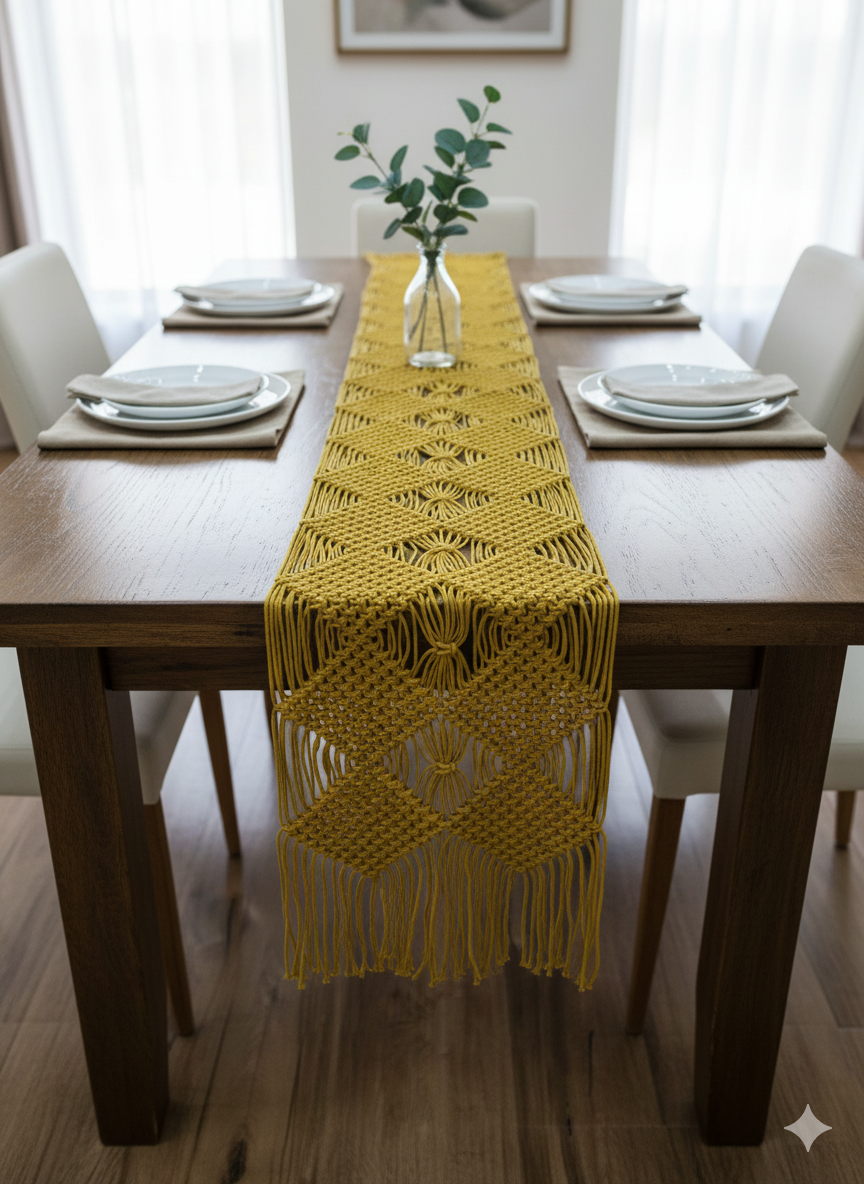 Mustard Macrame Table Runner