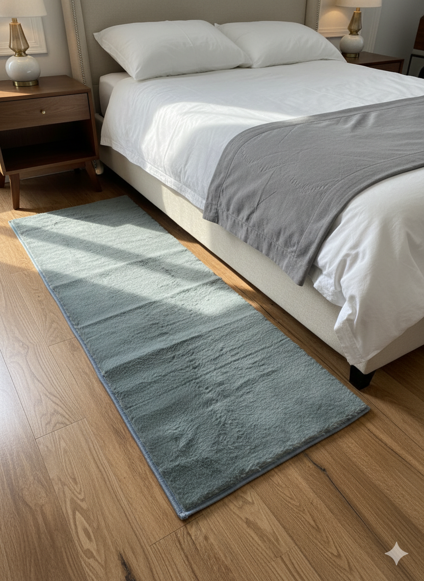 Light Grey Rabbit Fur Bedside Runner