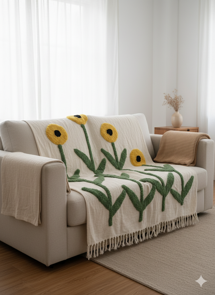 Sunflower Tufted Sofa Throw