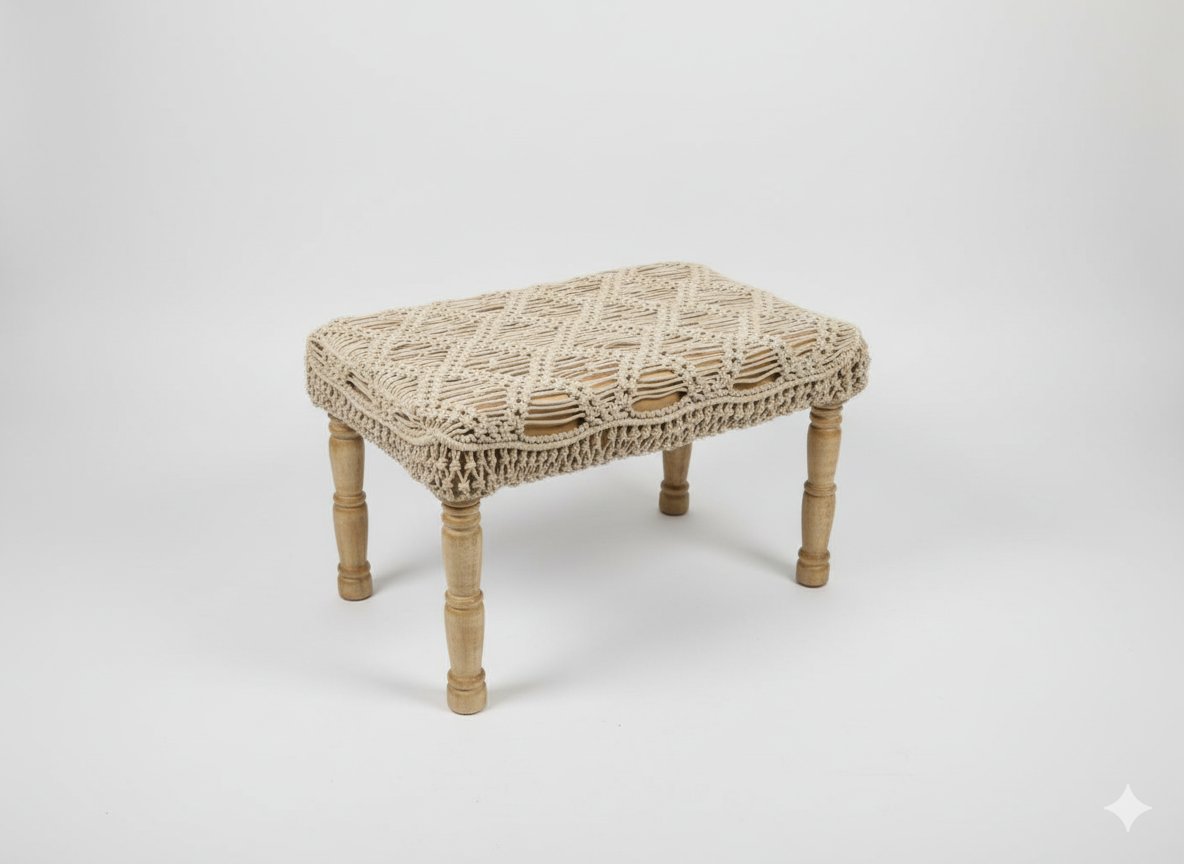 2 ft Beige Macrame Bench