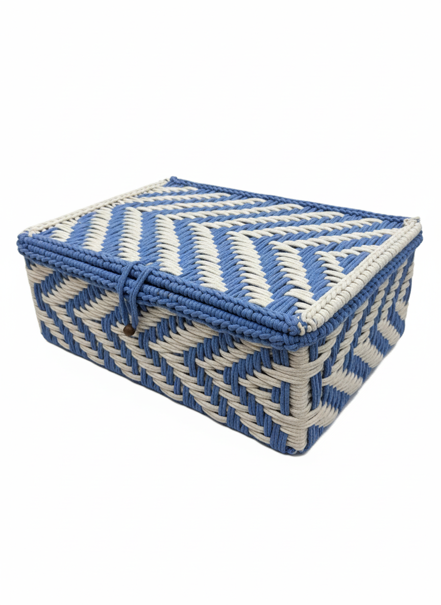 Blue Macramé Organizer Basket