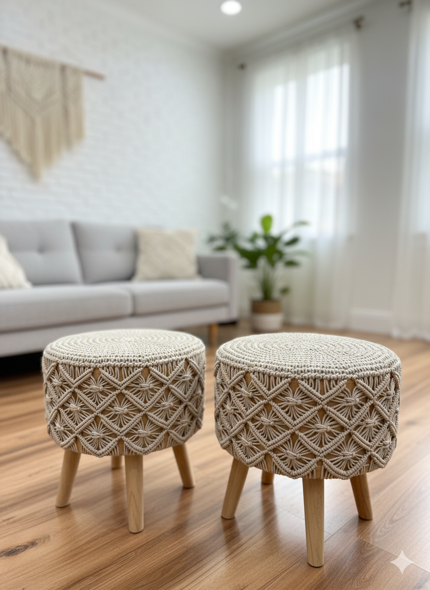 Macrame Beige Ottomans