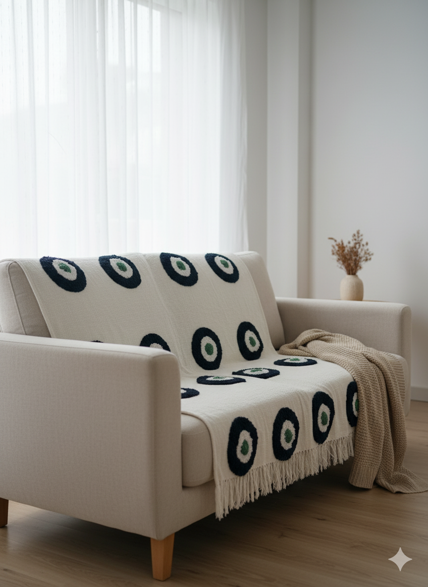 Evil Eye Tufted Sofa Throw