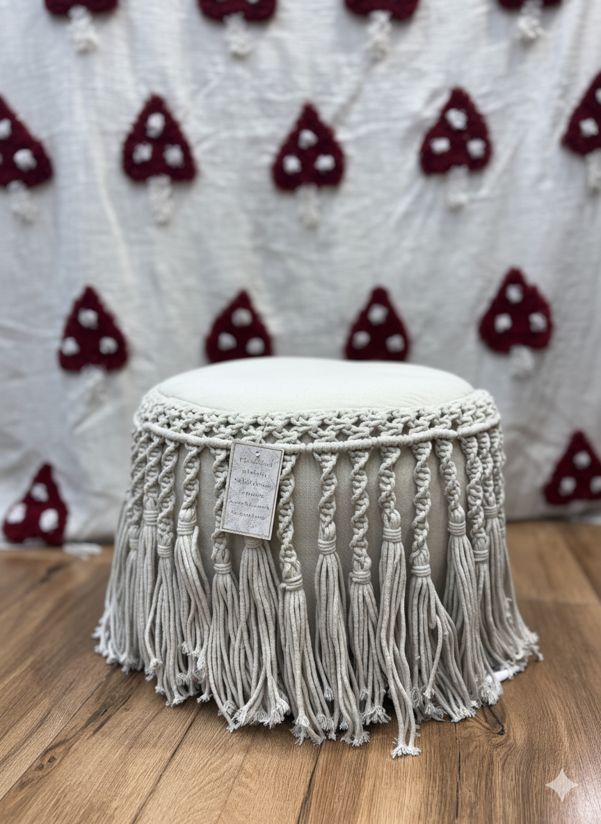 Natural Macramé Pouf