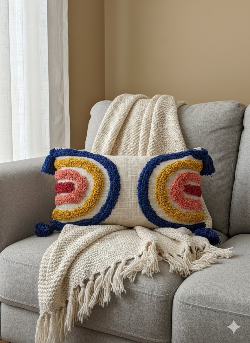 Rainbow Tufted Cushion Cover 12" x 20"