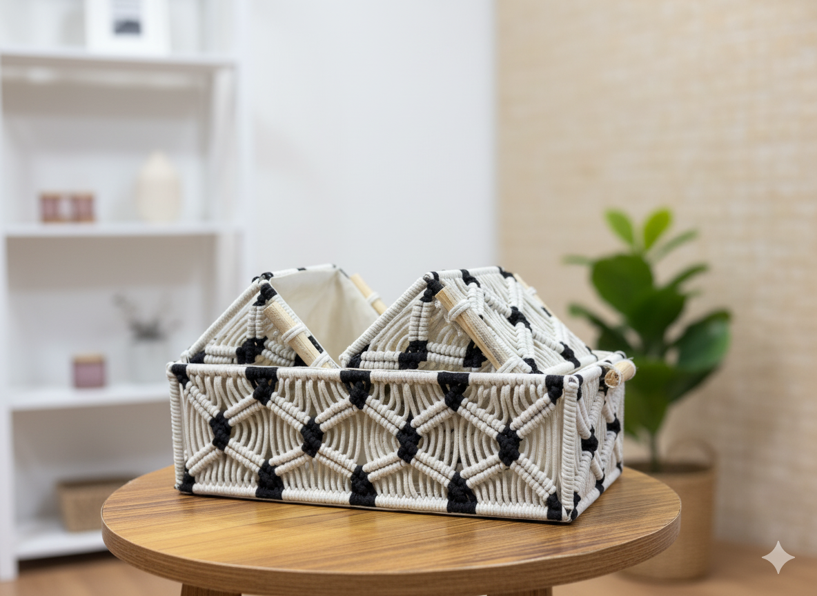 Black Macrame Baskets Set of 3