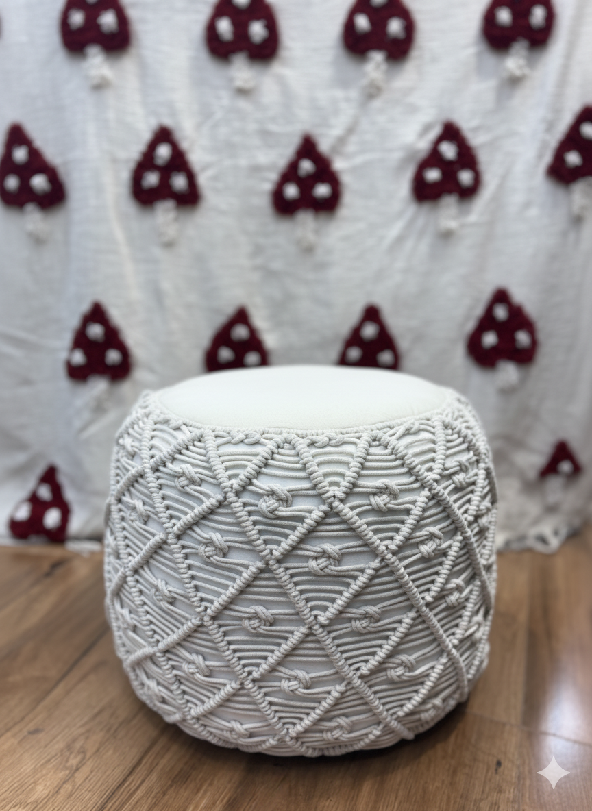 Cylindrical Macrame Pouf