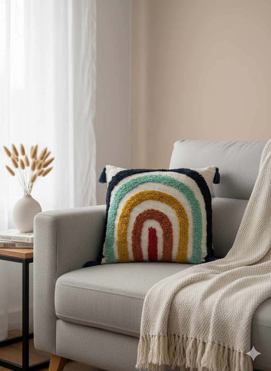 Rainbow Tufted Cushion Cover 24"x24"