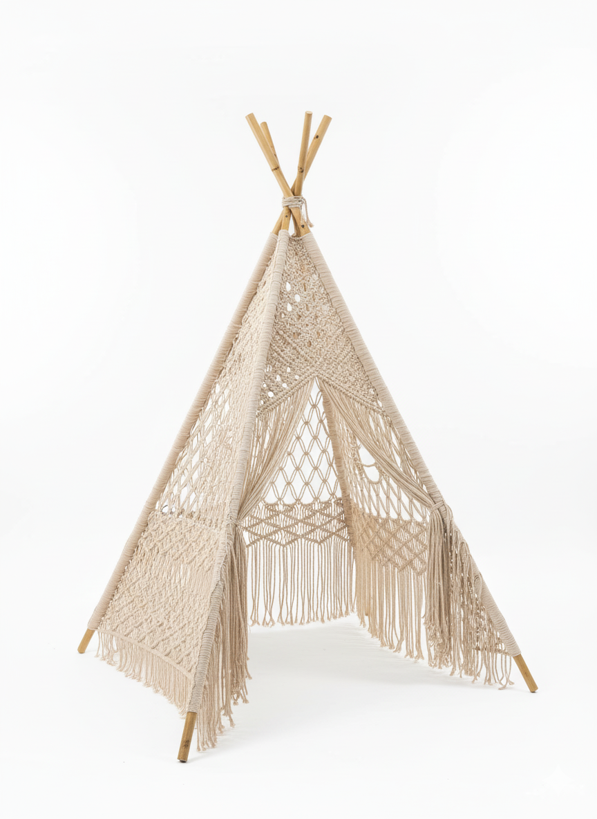 4-Feet Macrame Beige Tepee Tent