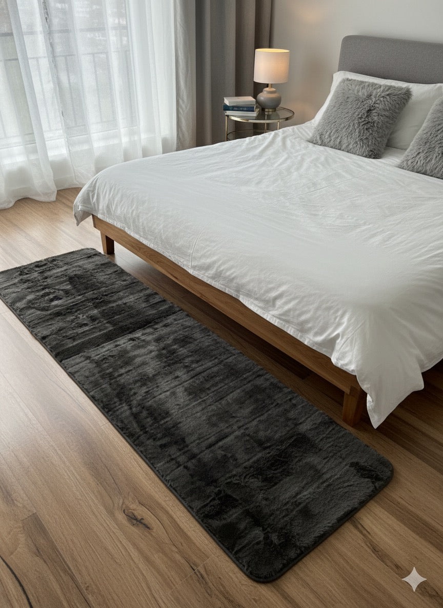 Dark Brown Rabbit Fur Bedside Runner