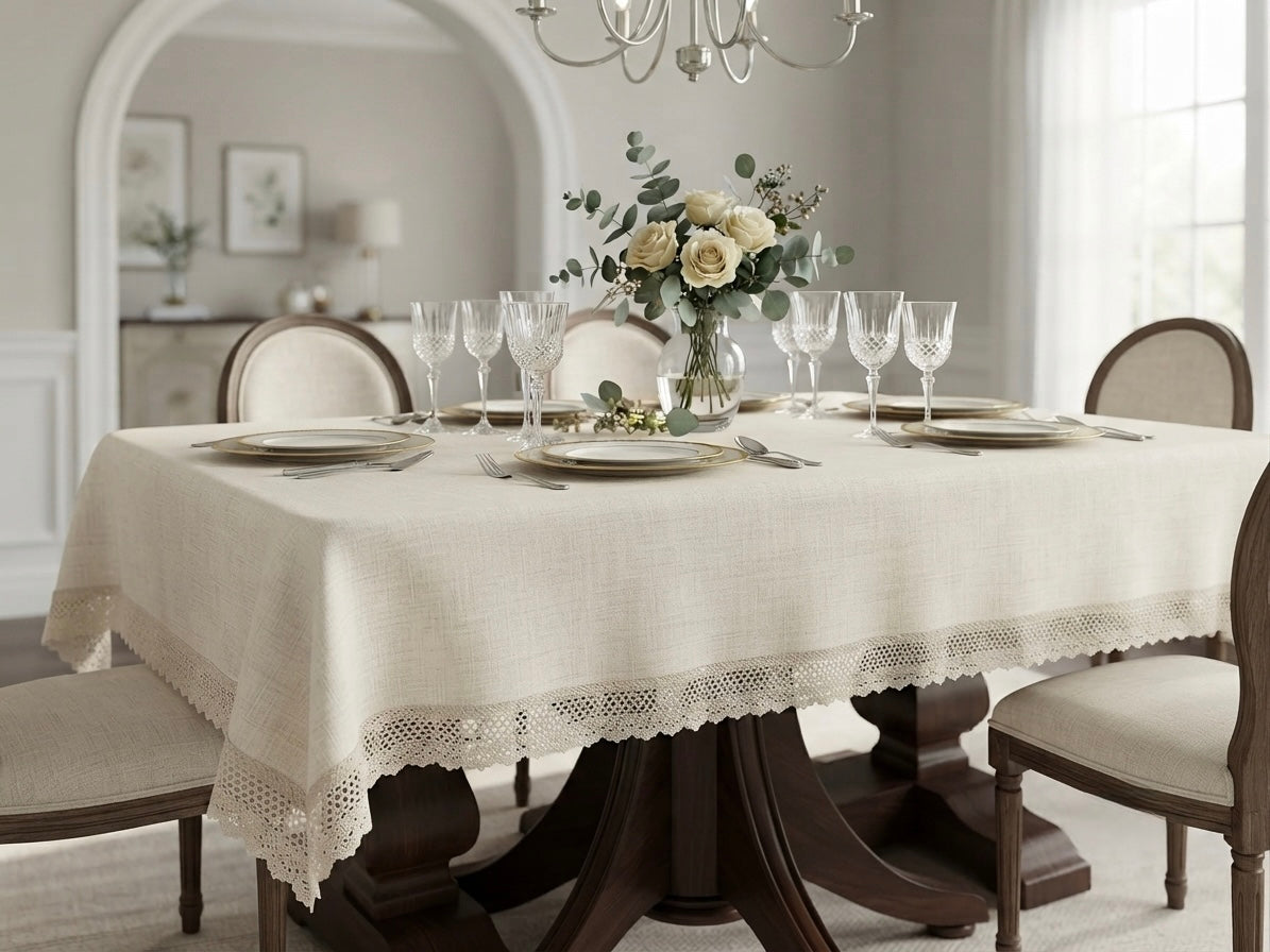 Classic Heritage Beige Lace Dining Table Cover (60*90 inches)