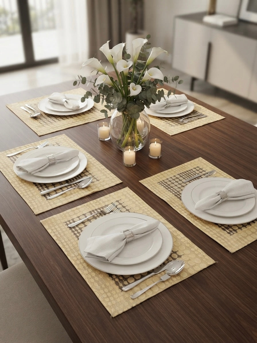 Elegance Beige Dot-weave Table Mats (Set of 6)