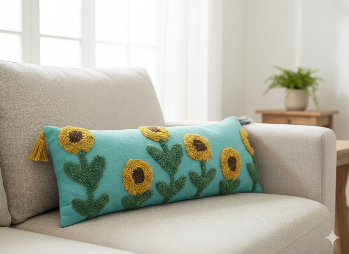 Sunflower Teal Green Lumbar Cushion