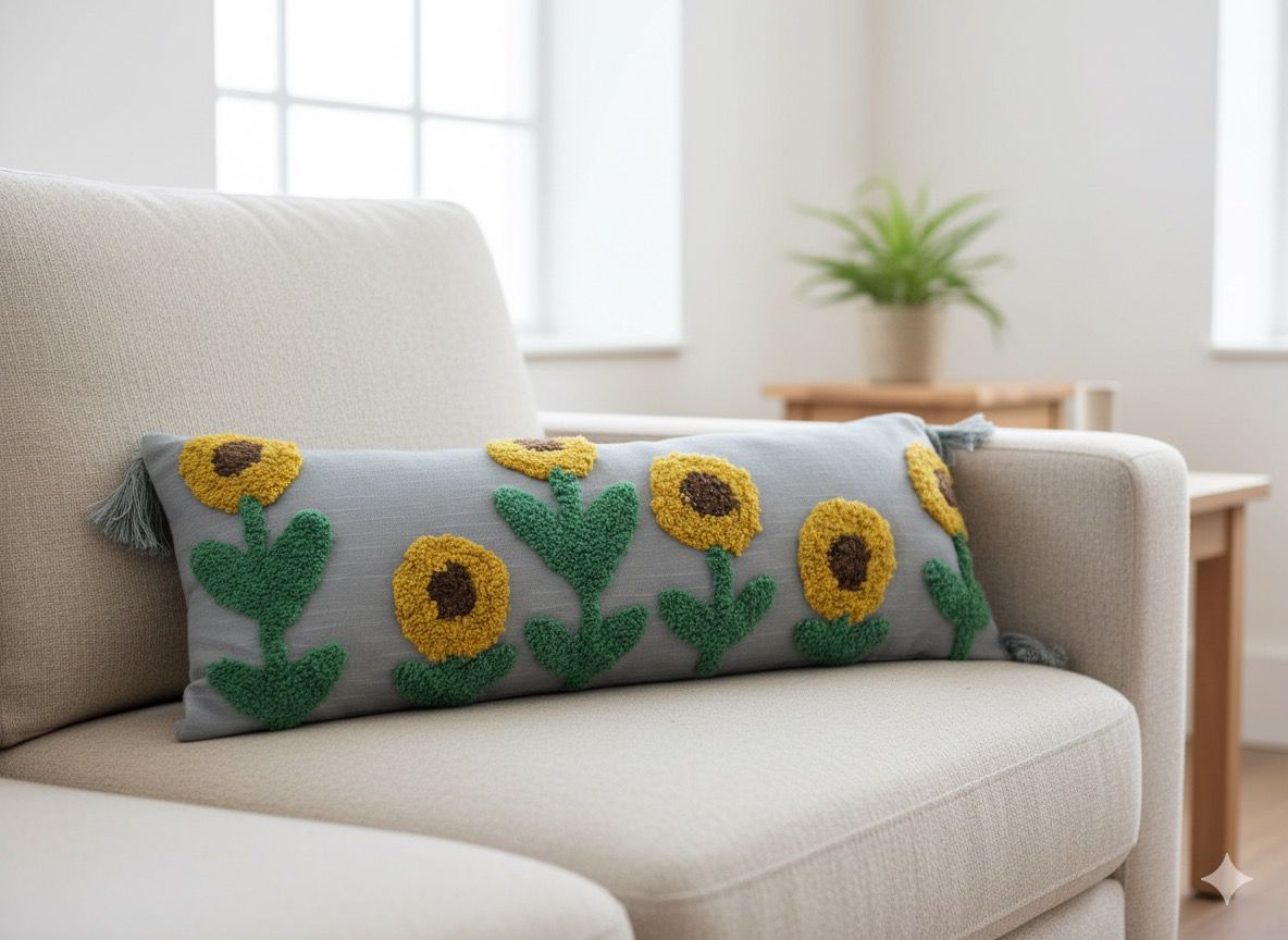 Grey Sunflower Lumbar Cushion