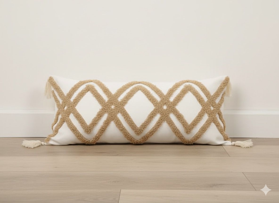 Beige Zigzag Lumbar Cushion