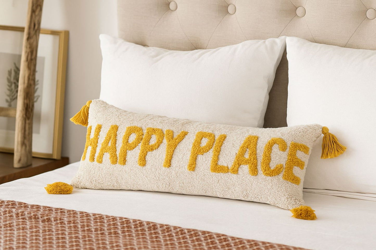 Fully Tufted "Happy Place" Lumbar Cushion
