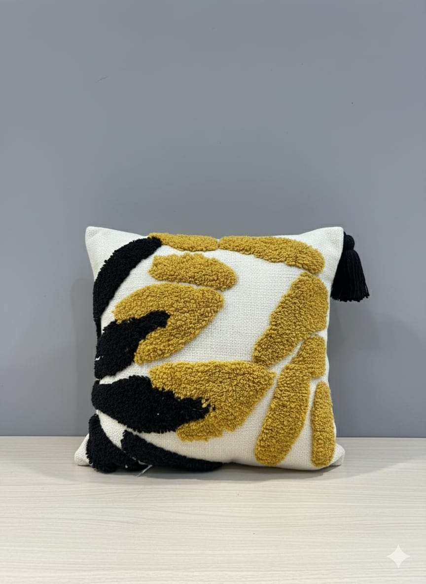 Yellow & Black Tufted Cushion Cover