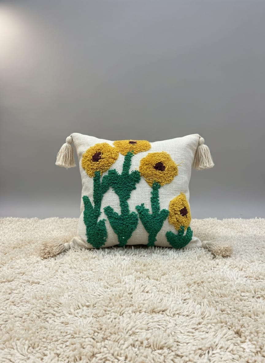 Sunflower Tufted Cushion Cover