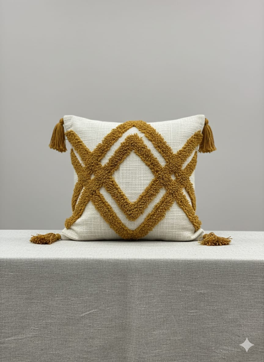Yellow Zigzag Tufted Cushion Cover