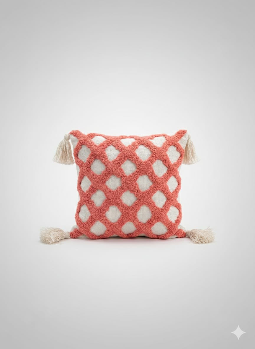 Peach Cross-Tufted Cushion Cover