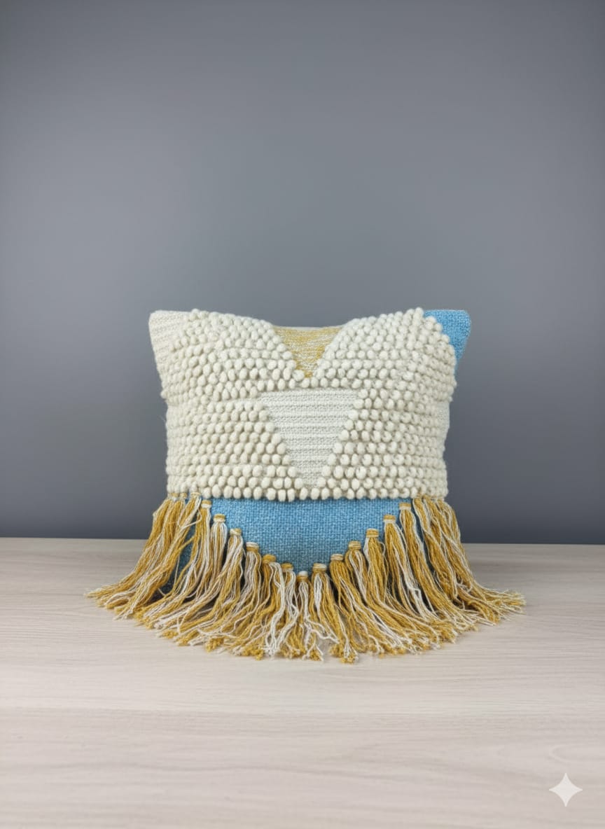 Blue Boho Handwoven Cushion Cover
