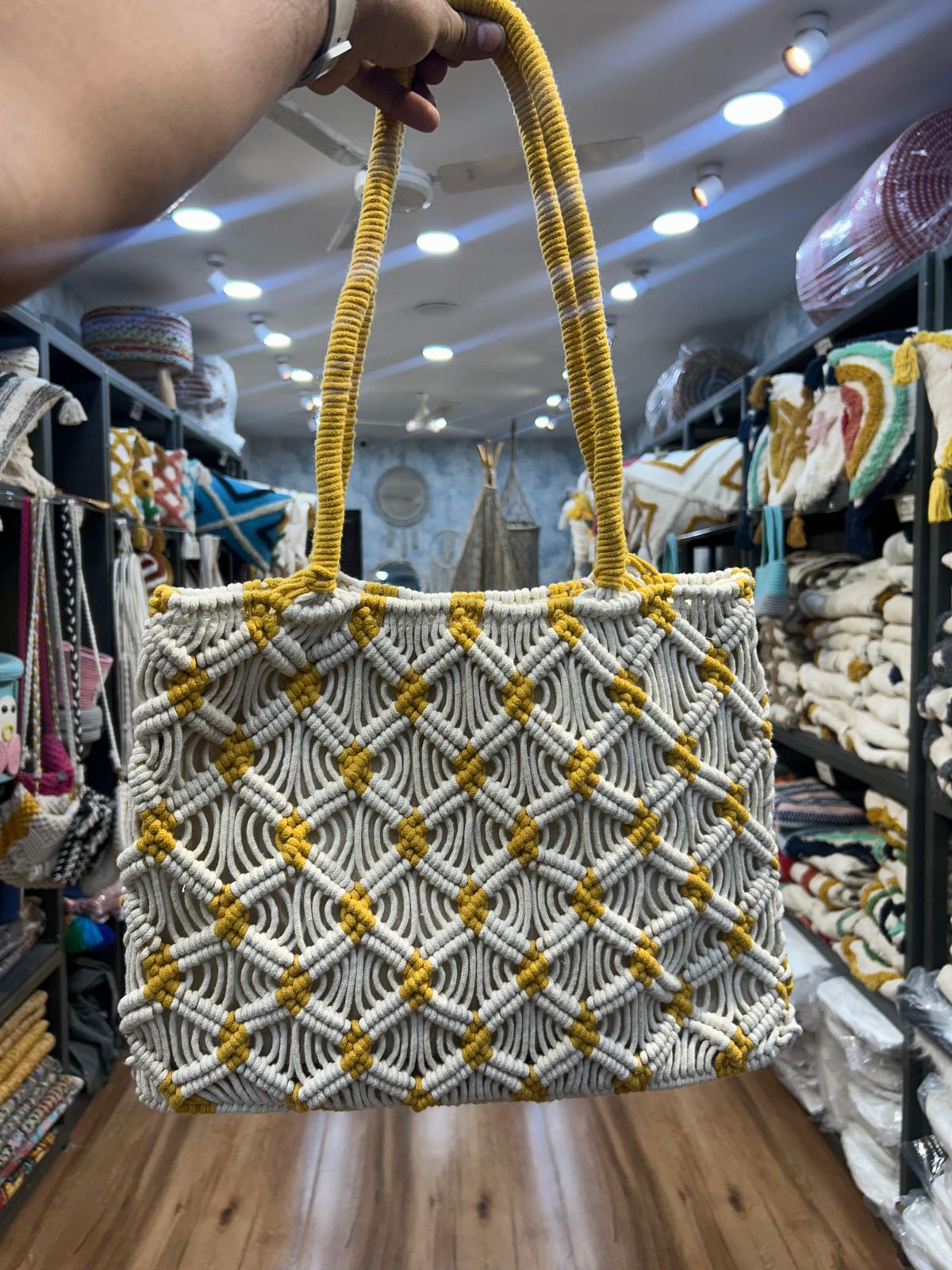 Mustard Macrame Tote Bag