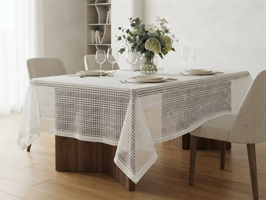 Elegance Off-white Dot-weave Dining Table Cover (60*90 inches)