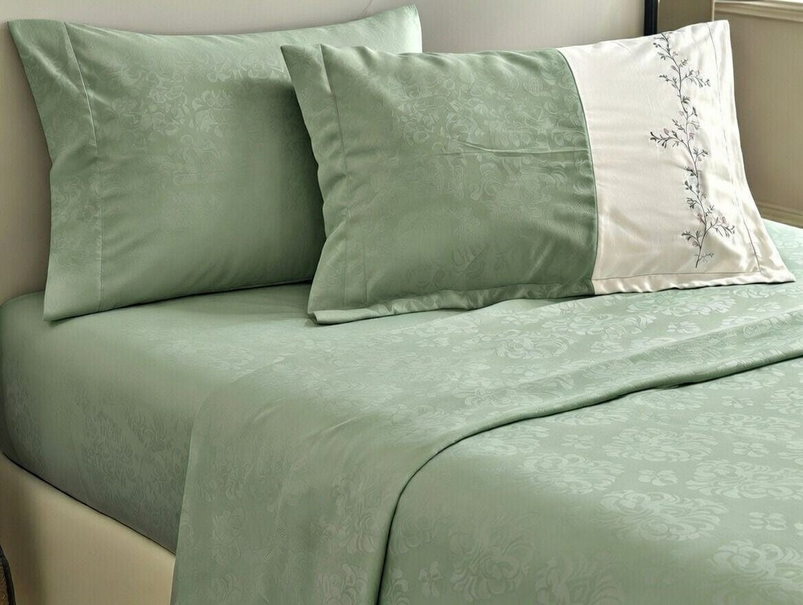 Olive Bliss Embroidered Bedsheet – King Size (108 x 108 inches)