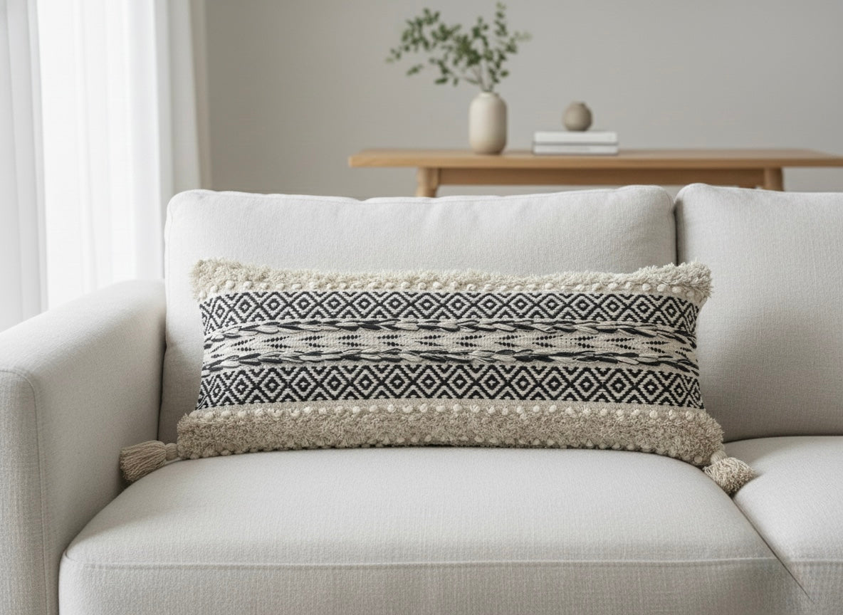 Black Boho Lumbar Cushion