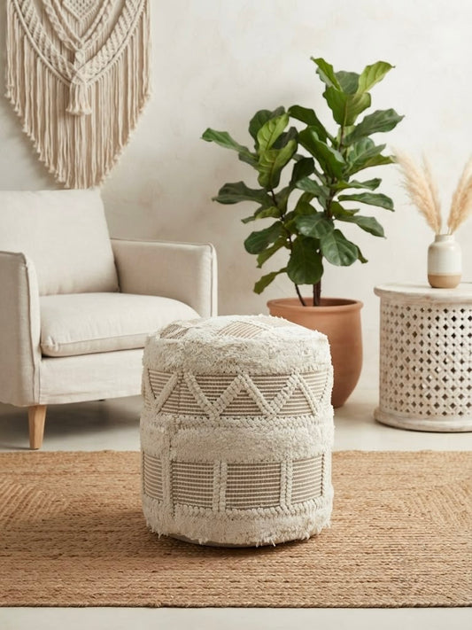 Beige Boho Sitting Pouf