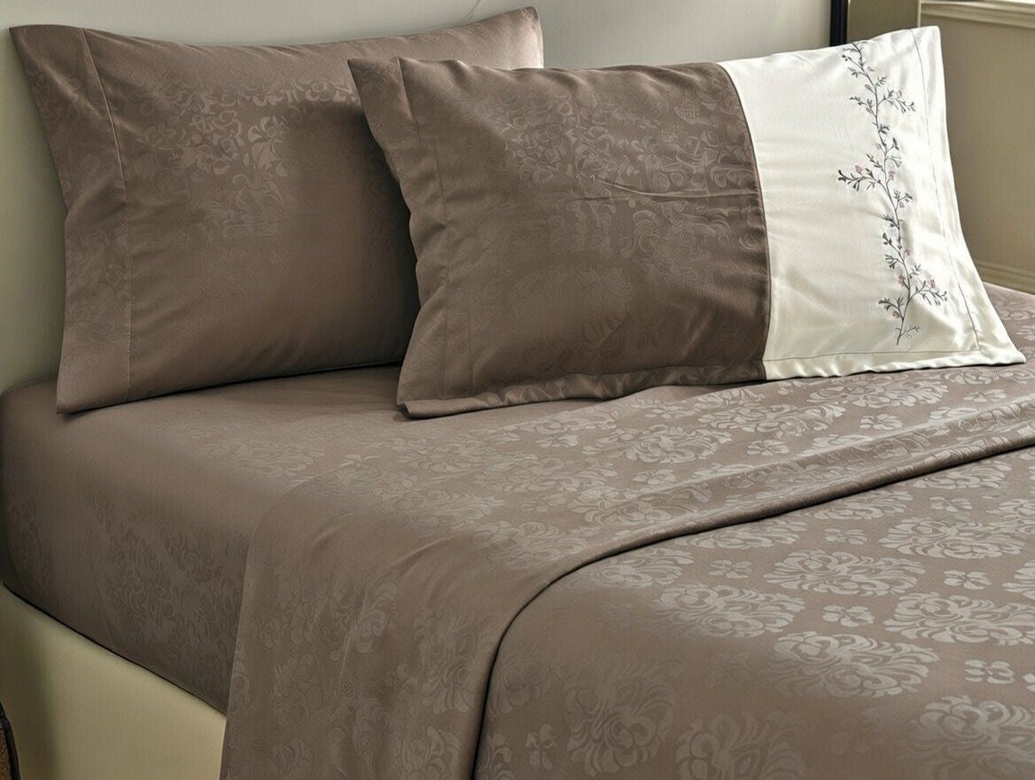 Brown Bliss Embroidered Bedsheet – King Size (108 x 108 inches)