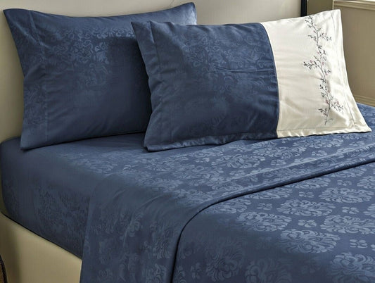 Navy Bliss Embroidered Bedsheet – King Size (108 x 108 inches)