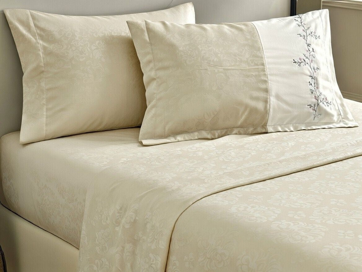 Beige Bliss Embroidered Bedsheet – King Size (108 × 108 inches)