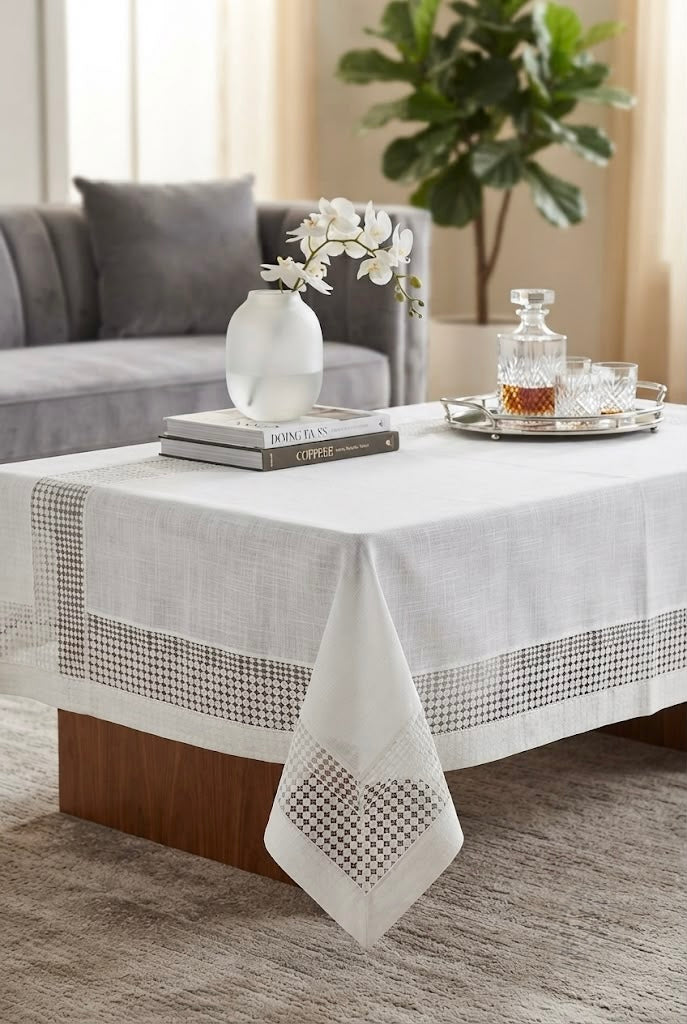 Elegance Off-White Weave Table Cover (40*60 inches)