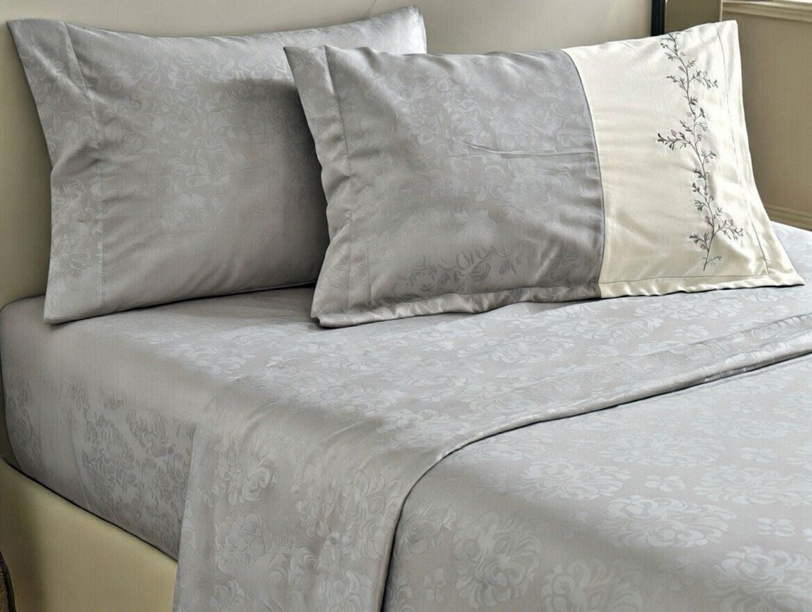 Silver Bliss Embroidered Bedsheet – King Size (108 × 108 inches)
