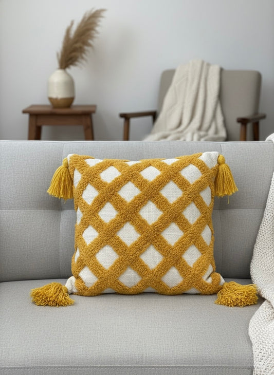 Mustard cross Tufted Cushion Cover 16*16