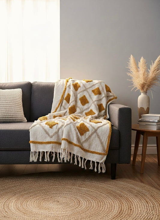 Mustard Diamond Tufted Sofa Throw