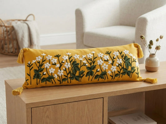 Mustard Royal Embroidered Lumbar Cushion - 14*36