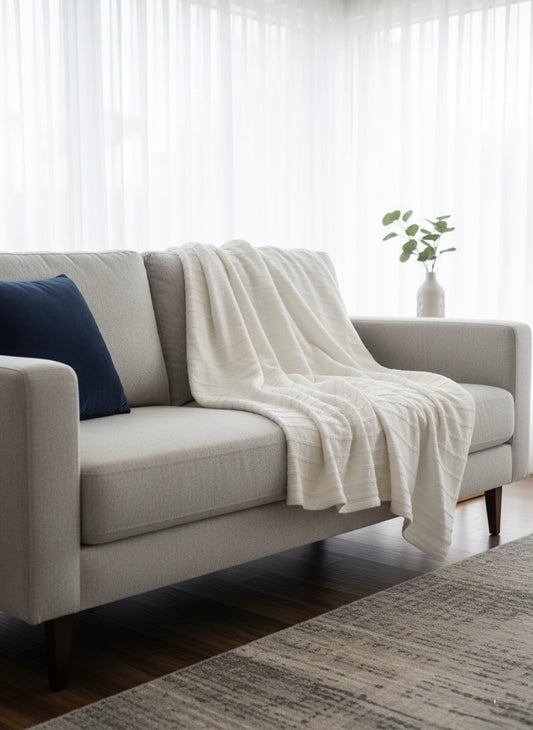 Weaved Cotton Off-White Throw – 50×70 Inches