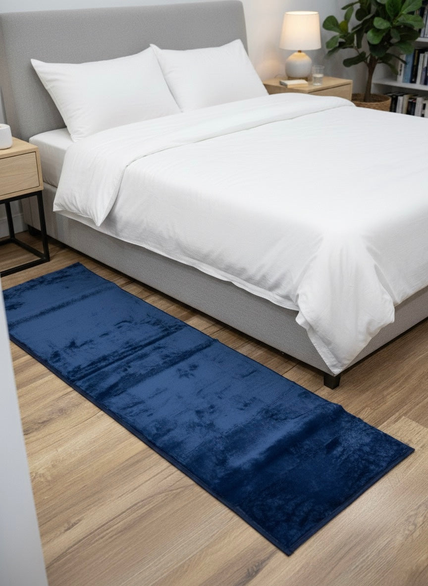 Navy Rabbit Fur Bedside Runner