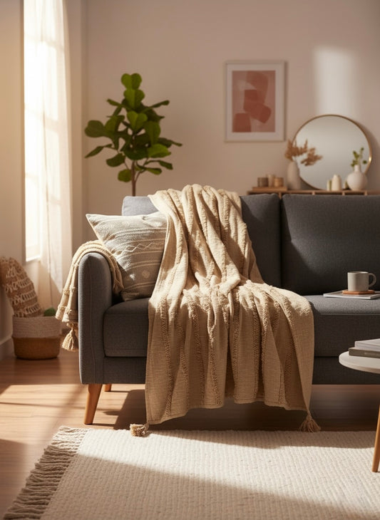 Beige on Beige Tufted Sofa Throw