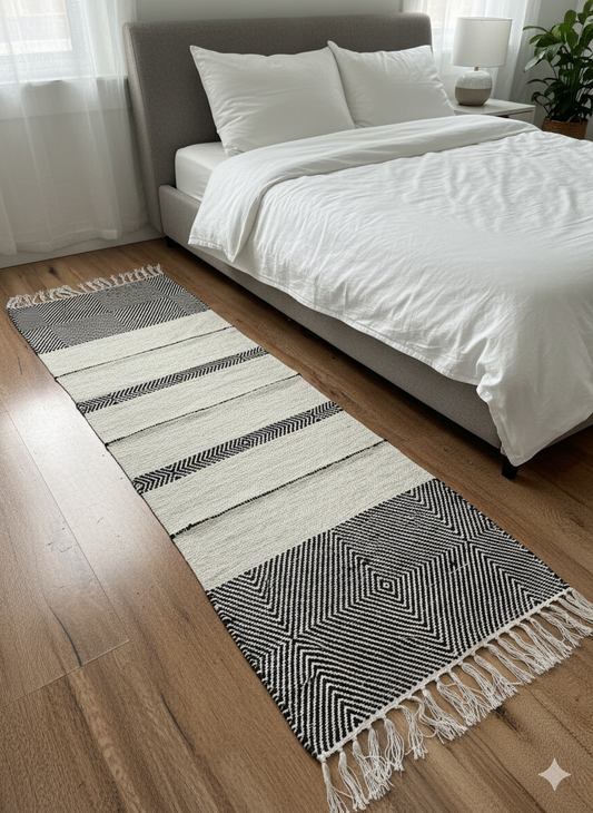 Black Boho Bedside Runner 2 x 6 Feet